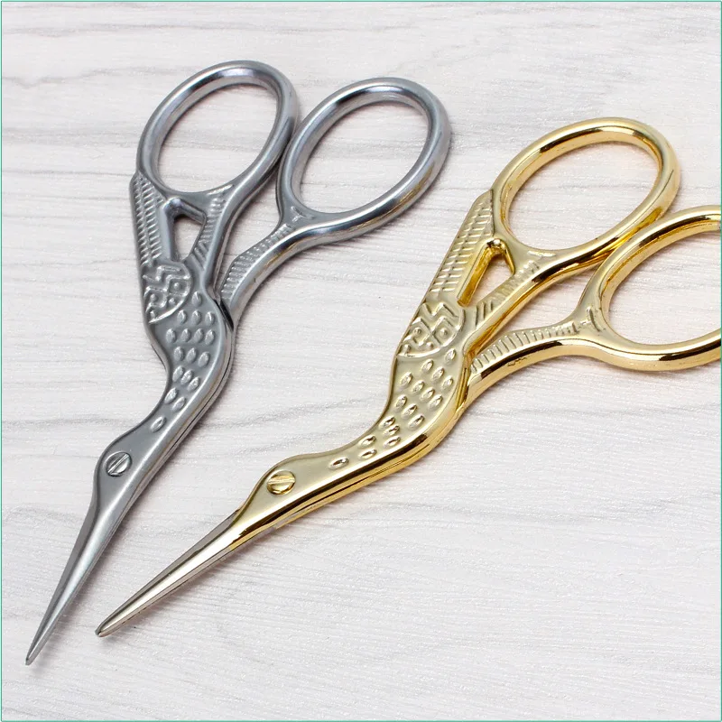 9.3CM Vintage Antique Zakka Cross Stitch Steel Craft Gold Sewing Scissors Handicraft DIY Retro Home Tool Crane Tailor Scissor C