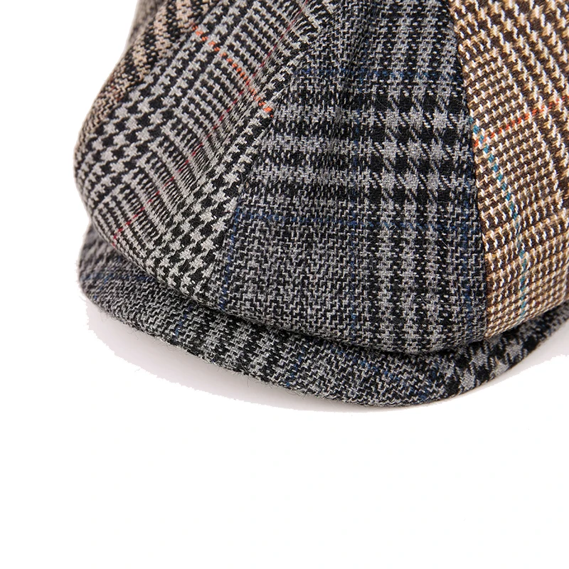 New Plaid Newsboy Caps Men Fashion Wool Stitching Flat Cap Autumn Winter Men Woman Vintage Painter Octagonal Hats BLM118