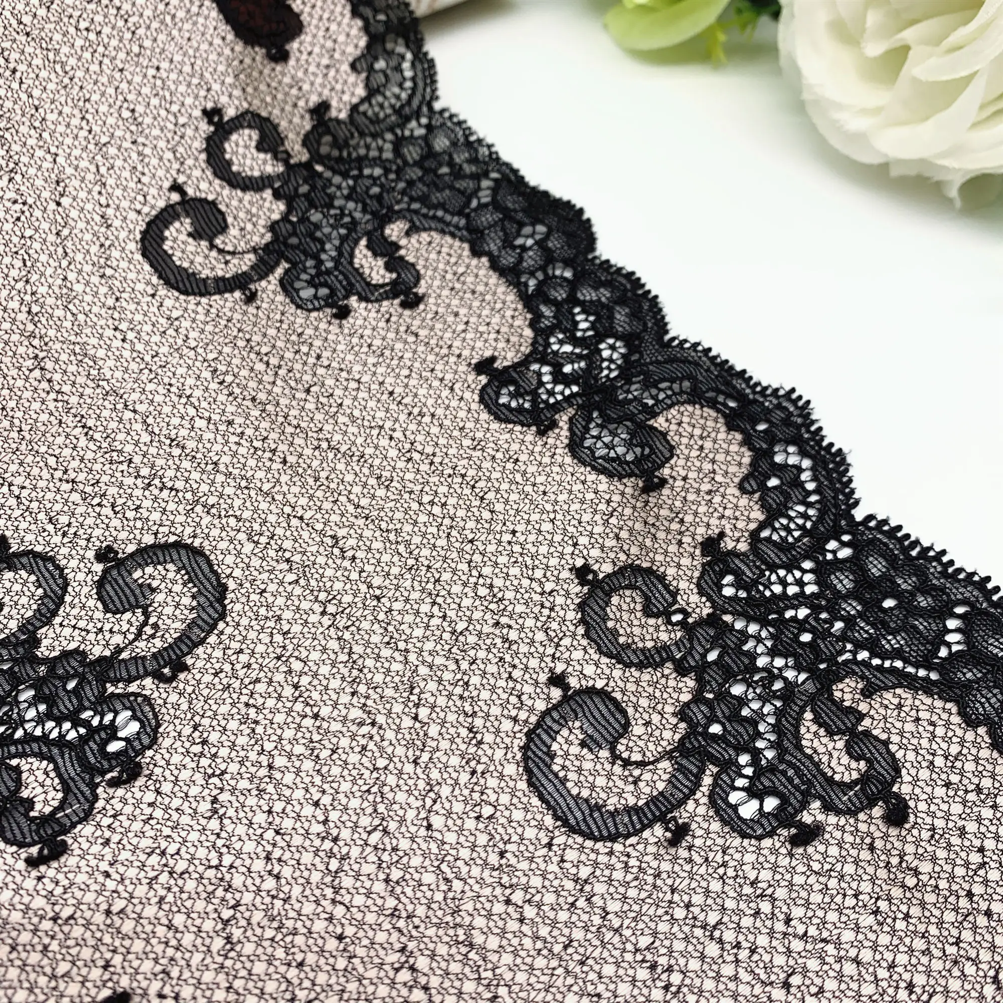 3y/lot Width 17.50cm 2-Tone Purple Black Elastic Stretch Lace Trim For Clothing Accessories Dress Sewing Costume Lace Fabric