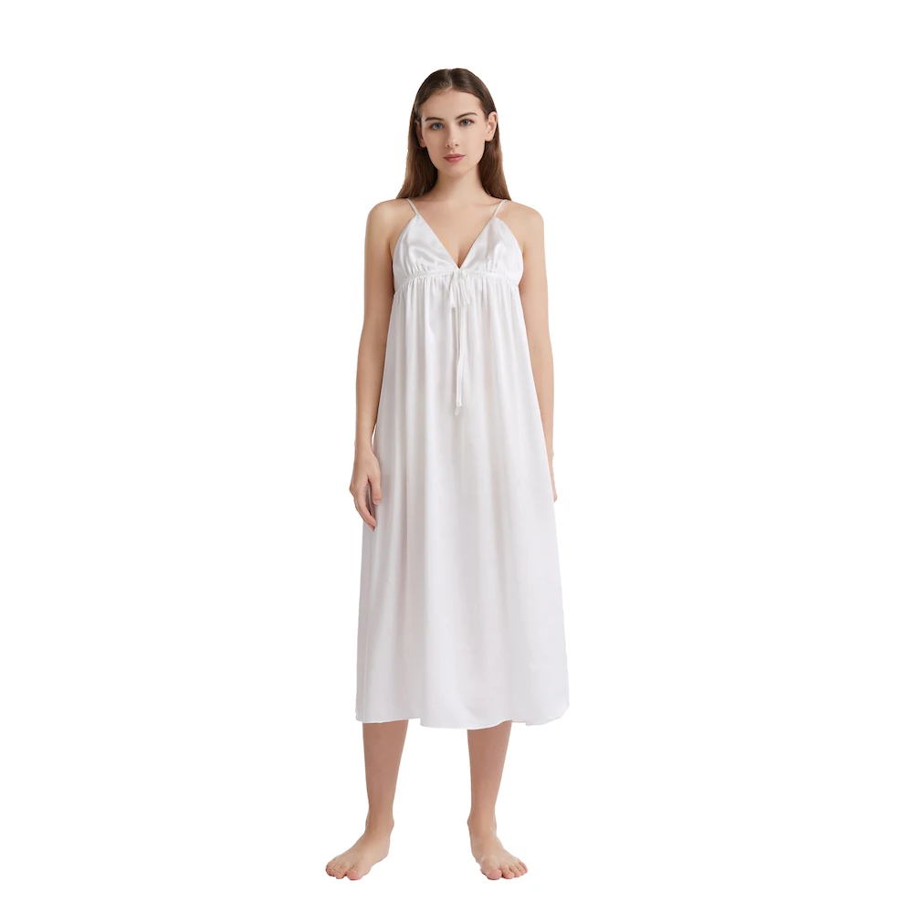 

CISULI 100% Pure Silk Pajama Dress Sleepwear Exclusive 2022SS New White Color