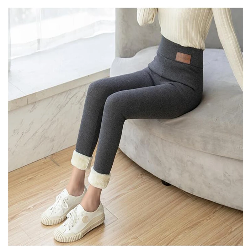 Black Warm Pants Winter Skinny Thick Velvet Wool Fleece Girls Leggings Women Trousers Lambskin Cashmere Pants for Women Leggings