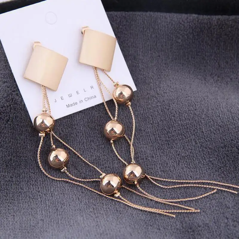 2020 New High Quality Tassel Earrings Metal Square Exaggerated Temperament Long Earrings Women Gift Jewelry Bohemian Earrings