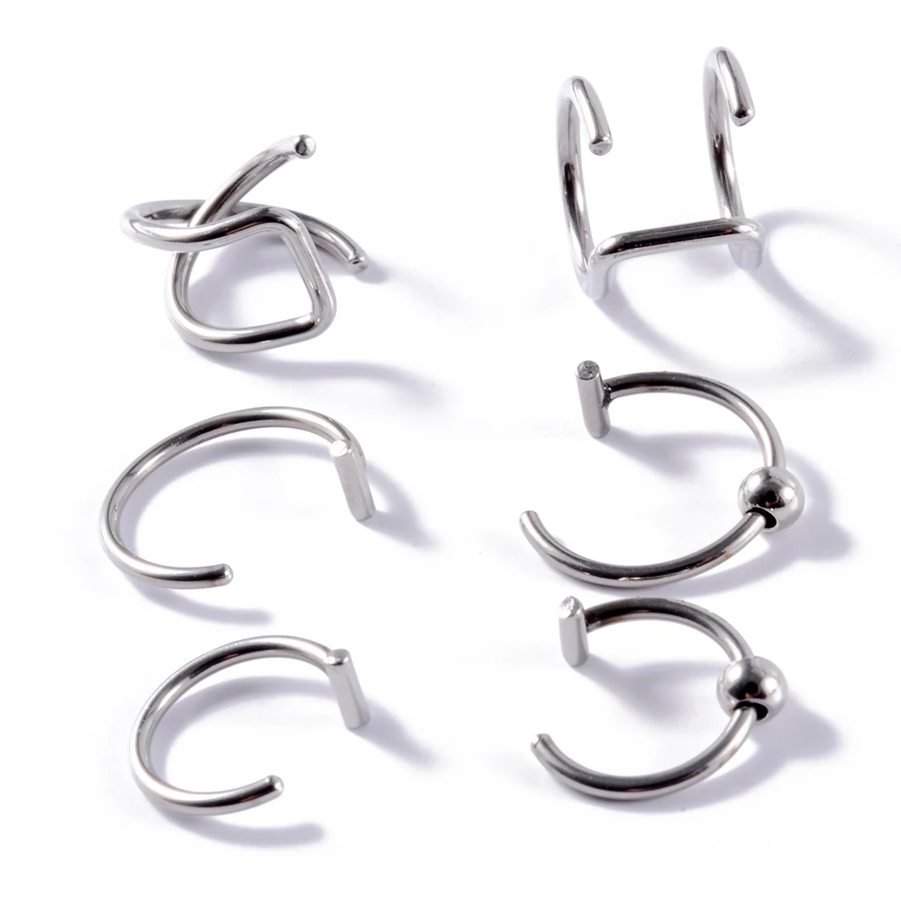 2022 New 1/2/4PCS Steel Lip Rings Cuff Clip on Fake Labret Piercing Ear Nose Hoops Unisex Women Septum Body Jewelry