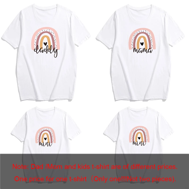 1pc Fashion Daddy Mama Mini Rainbow Print Family Matching Outfits Mother Father Baby Matching T-shirt Short Sleeve Family Clothe