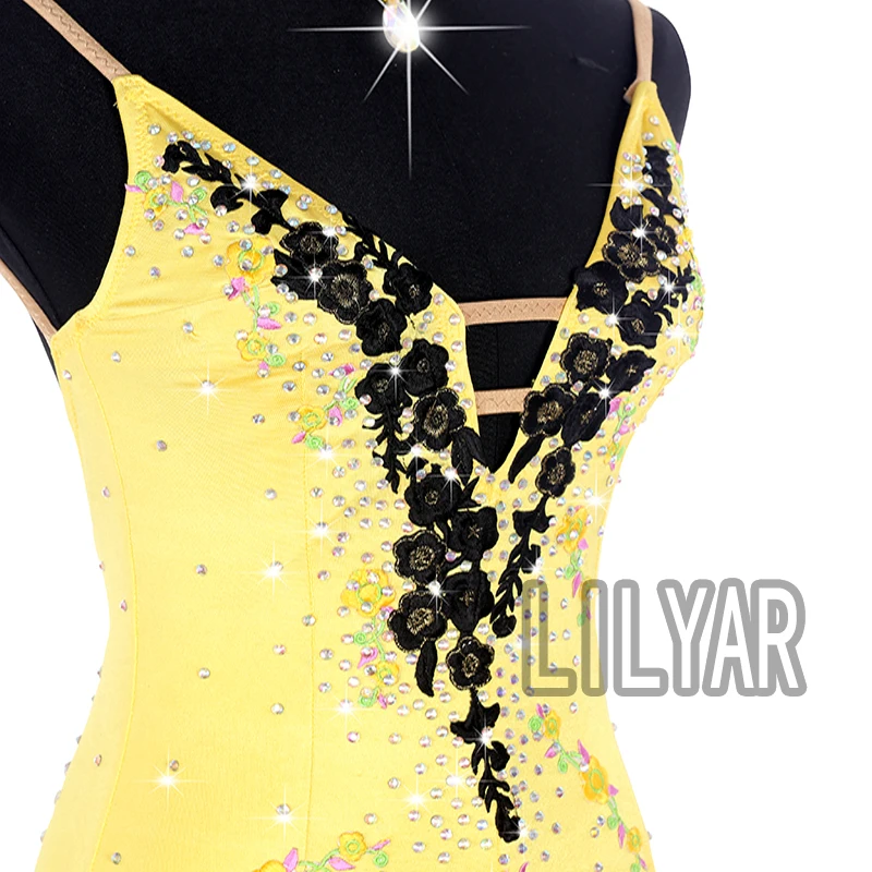 Ballroom Dance Dress, Standard Skirt, Competition, Performance , Customized New Adult Yellow Embroidery