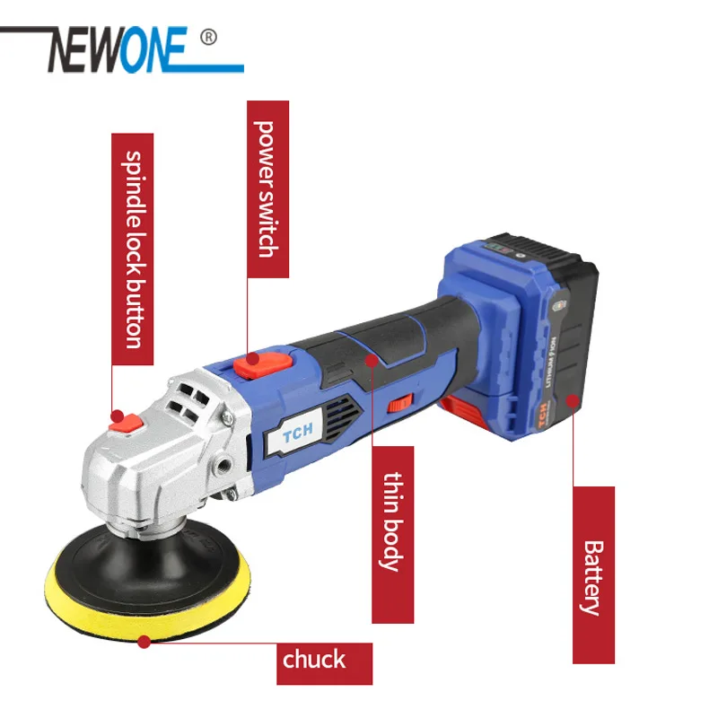 TCH 16V Lithium Battery Pportable Waxing Machine Cordless Car Polisher Cleaner Adjustable Speed Polishing Machine