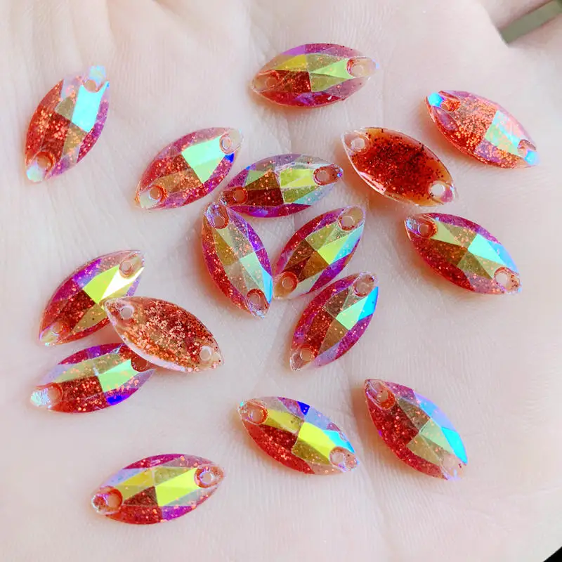 80pcs Horse eye AB Colorful Sew On Rhinestones With 2 Holes Droplet Crystal AB Sewing Rhinestones Stones For Garment