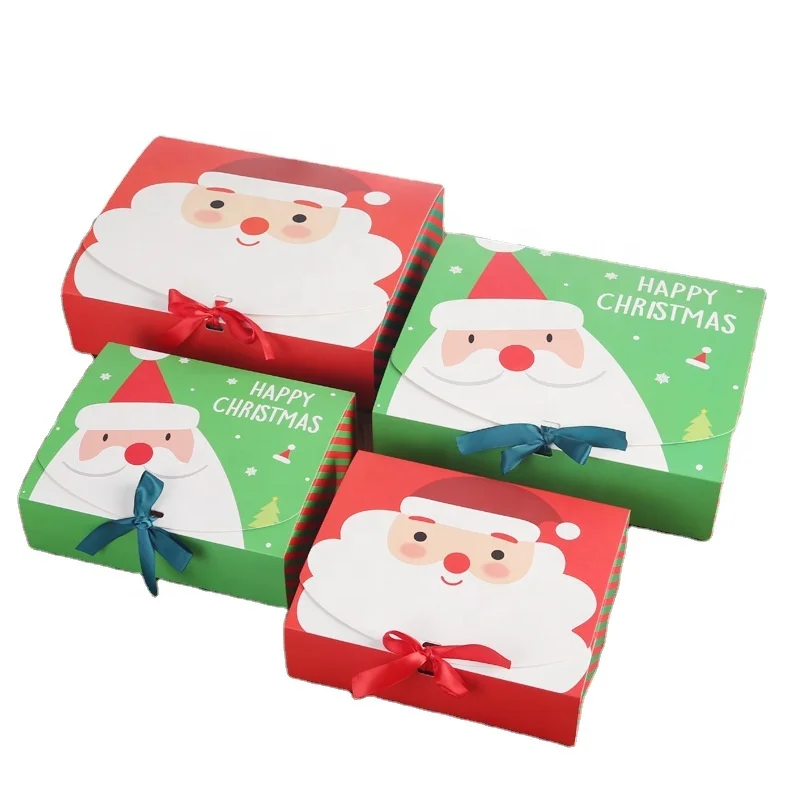 10pcs Square Merry Christmas Paper Packaging Box Santa Claus Favor Gift Boxes Happy New Year Chocolate Candy Box Party Supplies