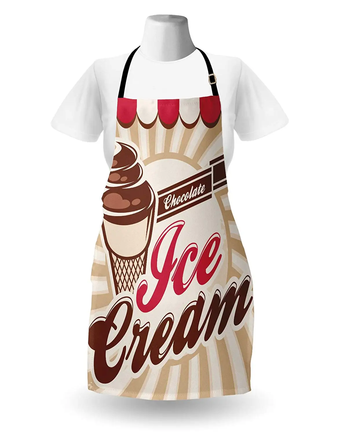 Ice Cream Apron Old Fashioned Advertisement Design for Homemade Chocolate Ice Cream Women Men Kids Cooking Baking Kitchen Bib