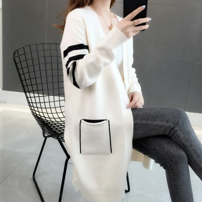 

New Spring Autumn Sweater Jacket Female Fashion Medium Long Knitting Sweater Women Outer Wear Fashion Korean Loose Cardigan Tops