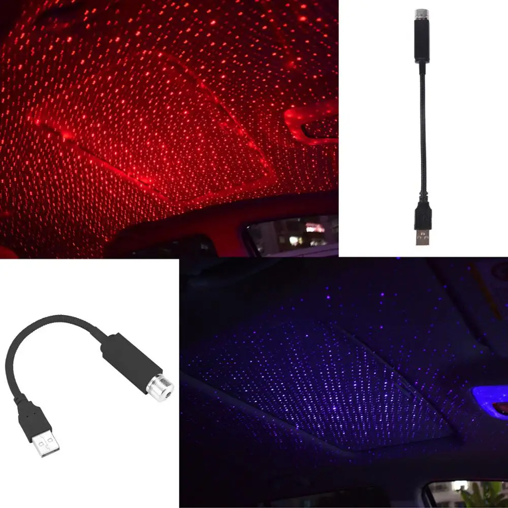 Plug and Play samochód i sufit domowy romantyczna lampka nocna USB Starry Sky czerwona niebieska lampa dekoracyjna regulowana wiele efektów świetlnych