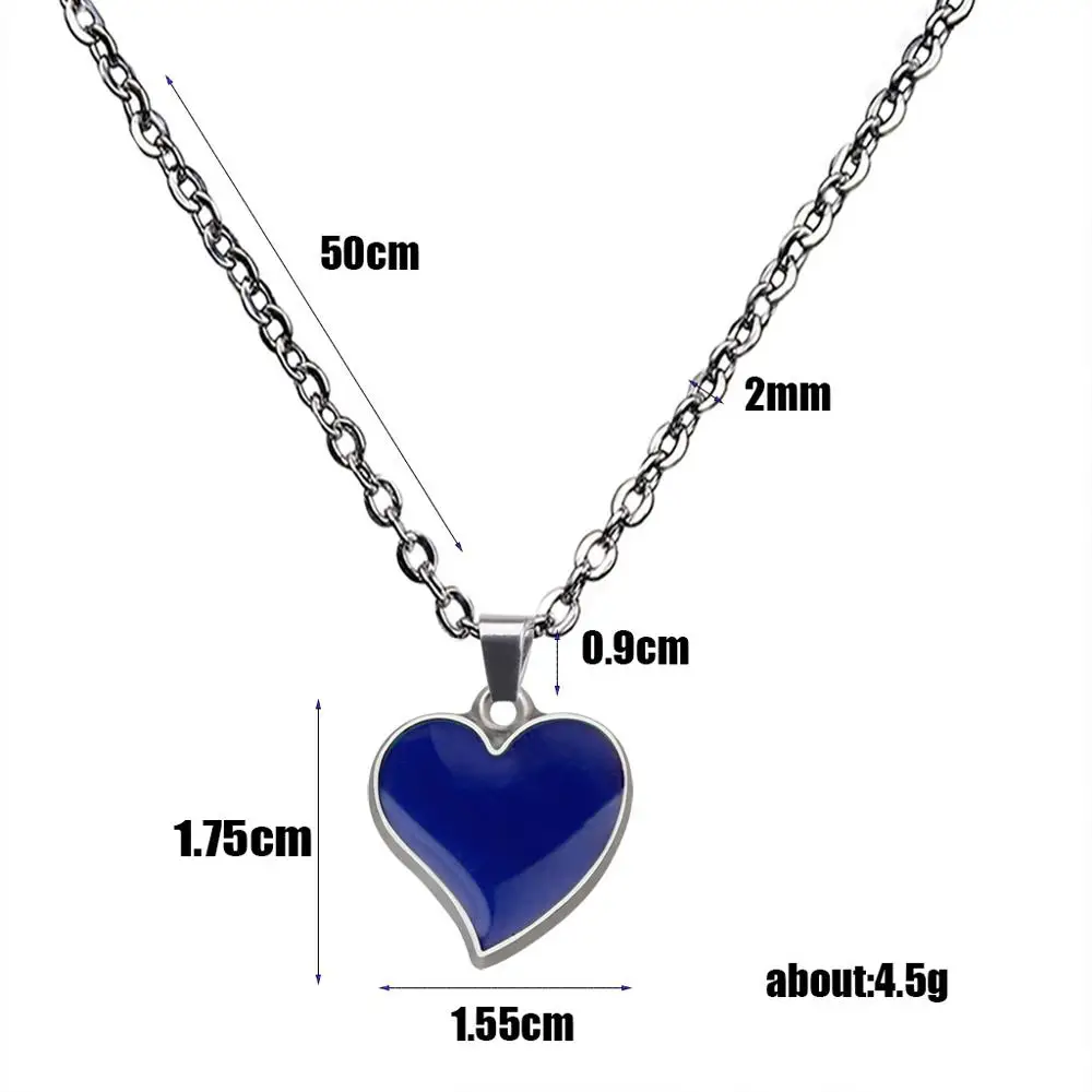 JUCHAO Women Crooked Tip Peach Heart Love Pendant Temperature Control Color Change Mood Necklace Stainless Steel Chain Jewelry