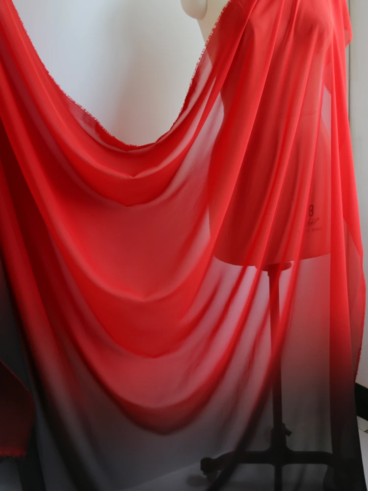 100cm*145cm 100D Black-Red 2-Tone Gradual Gradient Chiffon Fabric Sheer Tissue Shaded Color Dance Dress Material