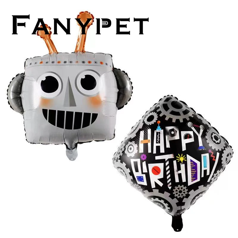 1set Pioneer Cartoon Robot Head Foil Helium Balloons Square Mechanical Gear Globos Children Birthday Party Decorations Kids Toy