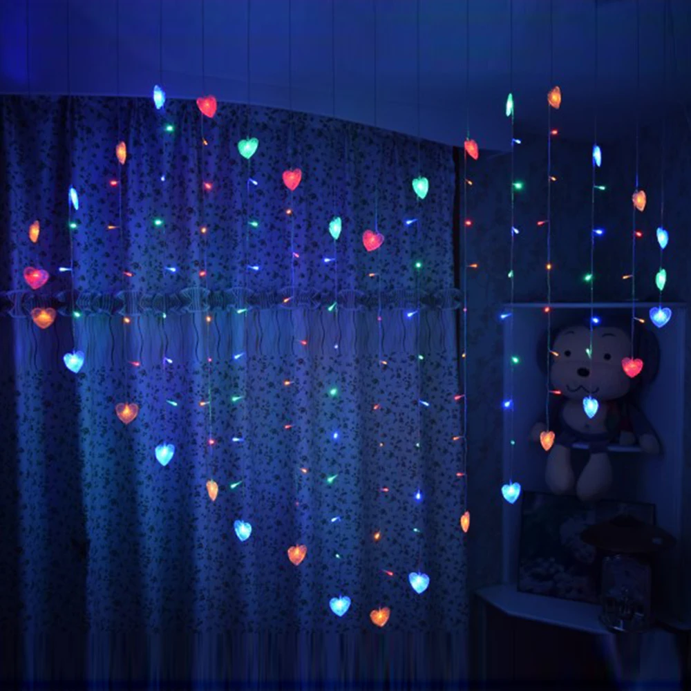 

Window Curtain LED String Light Heart Style LED Lights for Wedding Valentine Day Party Bedroom Indoor Home Decoration 6 Colors