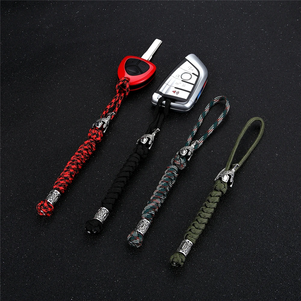 Supretu Mens Navy Lanyard Keychain Vikings Runes Woven Survival Rope Knife Car Keyring Bag Pendant Handmade Jewelery Luxury Gift