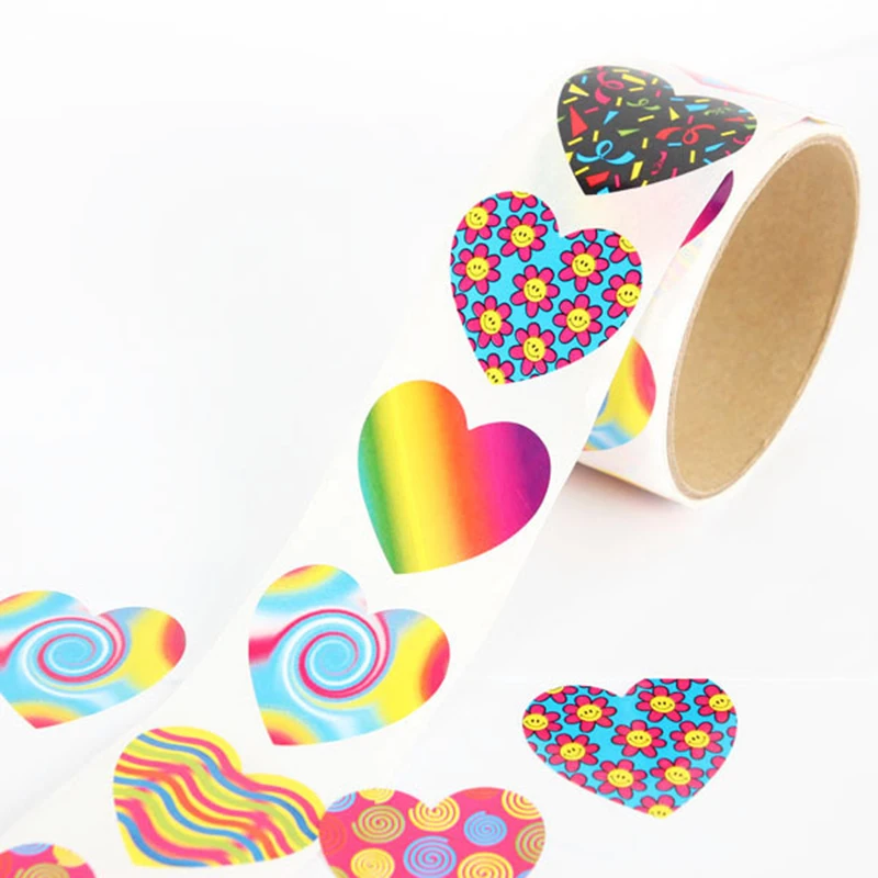 One Roll Creative Adhesive Tape With 100pcs Colorful Heart Shape Stickers For Kids Great Gift Fashion Stationery Sticker Toy