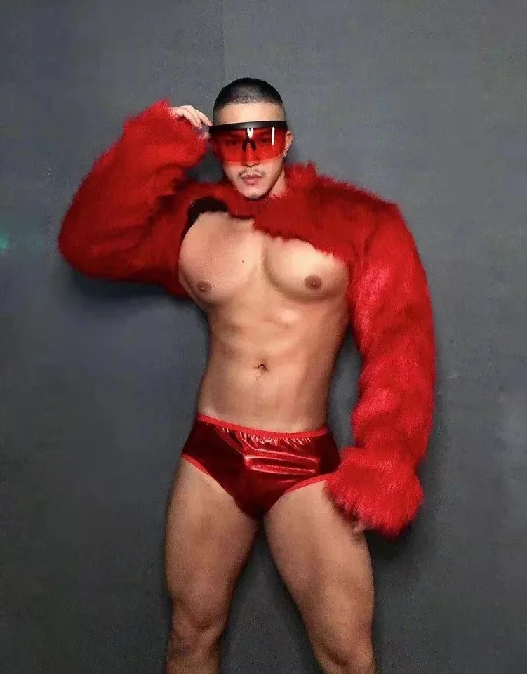 Männer Faux Pelz Tops Shorts Sexy Nachtclub Rave Outfit DJ Gogo Tänzerin Bühne Tragen Karneval Club Festival Party Leistung Kostüm