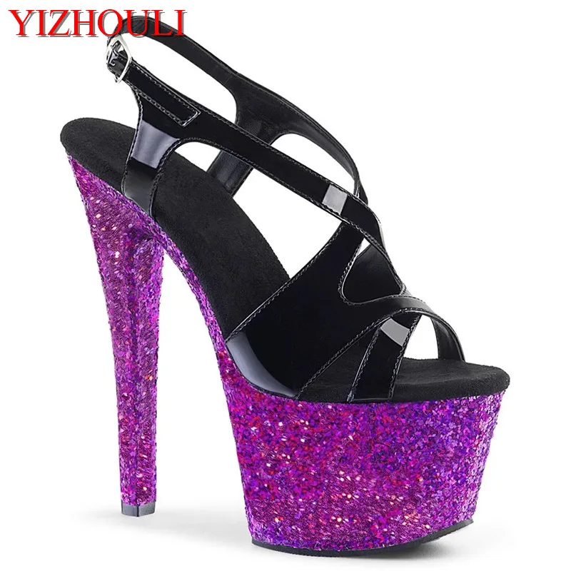 17 cm high heels, 7 inch sequined bag heel sandals, pole dancing practice performance, dancing shoes