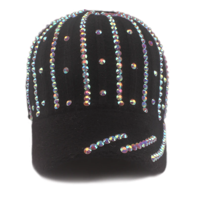 [YARBUU]Hat Autumn And Winter New Women's Knitted Wool Baseball Cap Diamond Rhinestone Warm Peaked Cap Outdoor Cycling Windproof