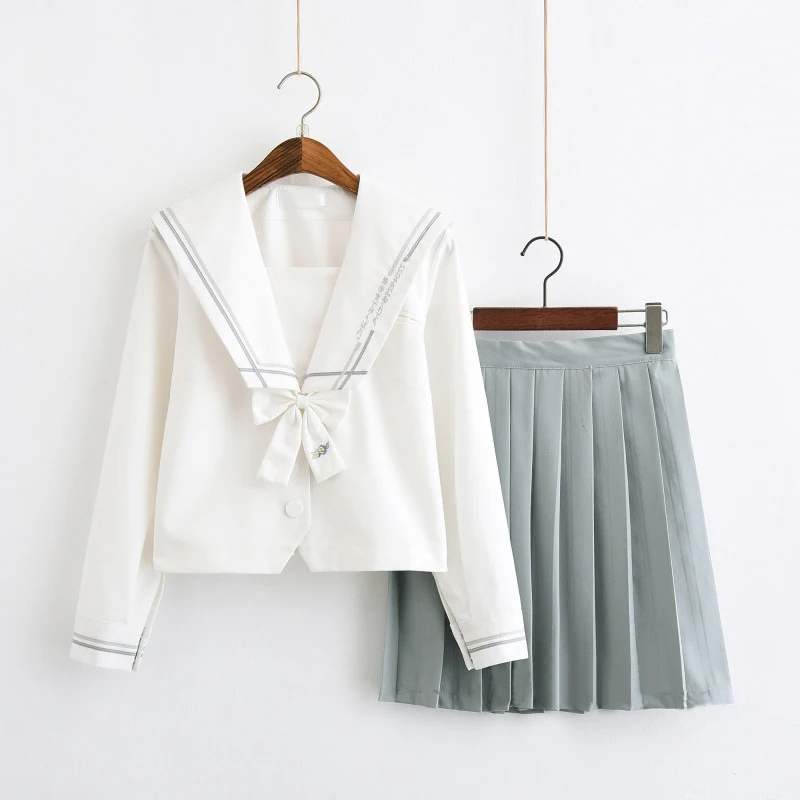 Japanese JK Uniform Pleated Skirt Jasmine Glass Embroidered Girl Sailor Uniform School Class College Style Suit Spring Autumn