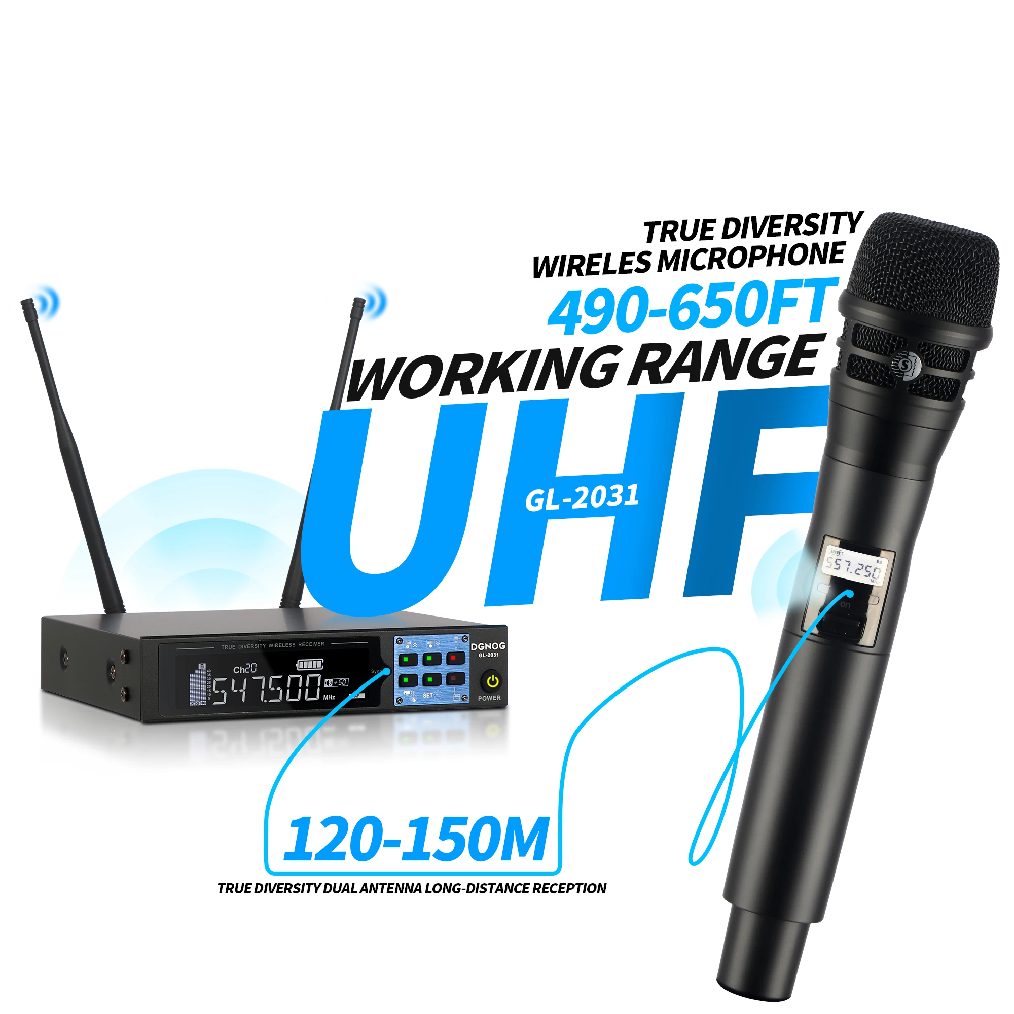 GL-2031 Wireless Microphone CH80 150M Range True Diversity Wireless System Metal Dynamic Microphone For DJ Stage Performances