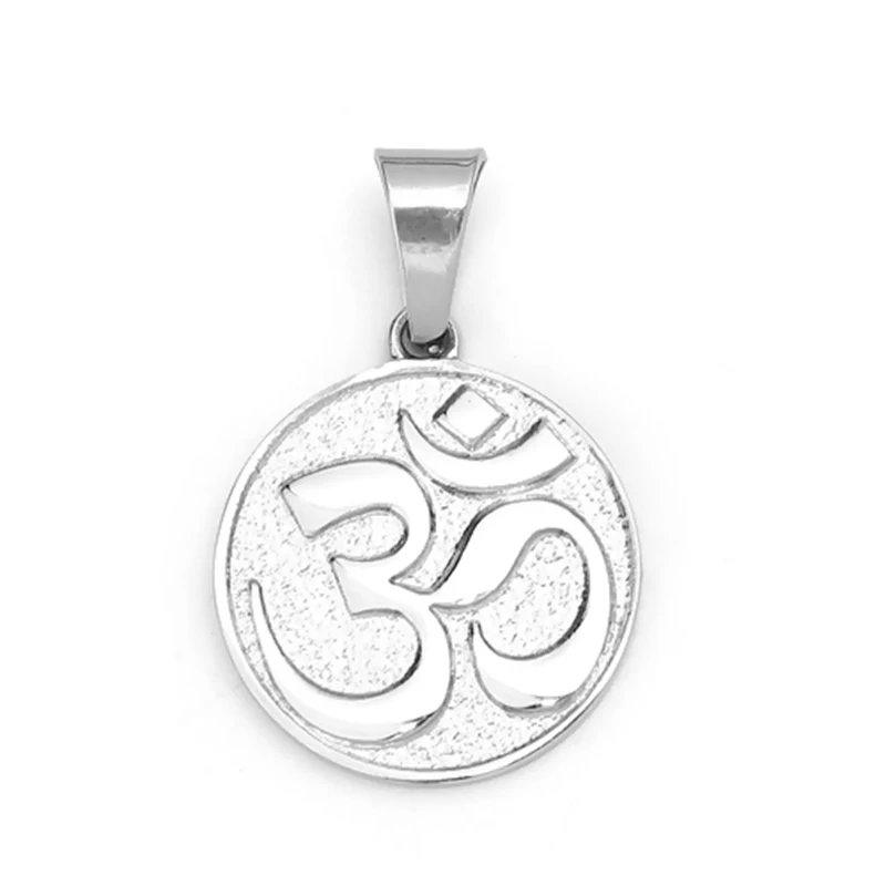 304 Stainless Steel Round Silver Color Pendants Yoga OM/ Aum Sparkledust Pendant For DIY Necklace Making Findings Gift,1 Piece