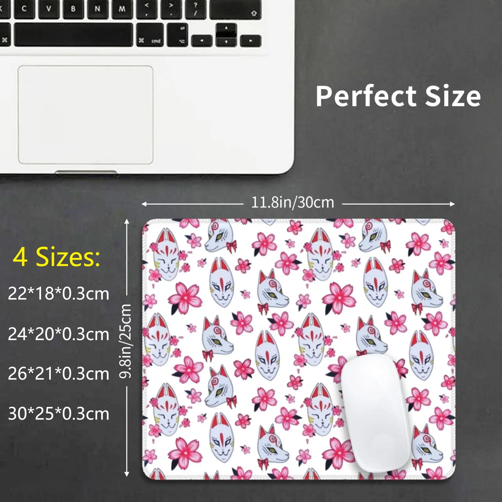 Kitsune And Sakura Cherry Blossoms Mouse Pad DIY Print Kawaii Kitsune Japan Japanese Pattern Cute Cherry