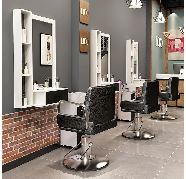 Hairdressing shop mirror hair salon mirror table cabinet table integrated wall-mounted mirror of barber shop hairdressing mirror