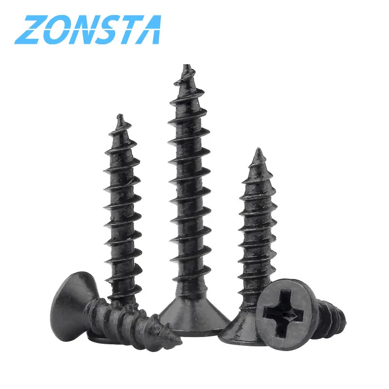 50pcs M1.2 M1.4 M1.7 M2 M2.3 M2.6 M3 M4 Black Cross countersunk head Self-tapping screw Flat Head Carbon steel Wood Screws