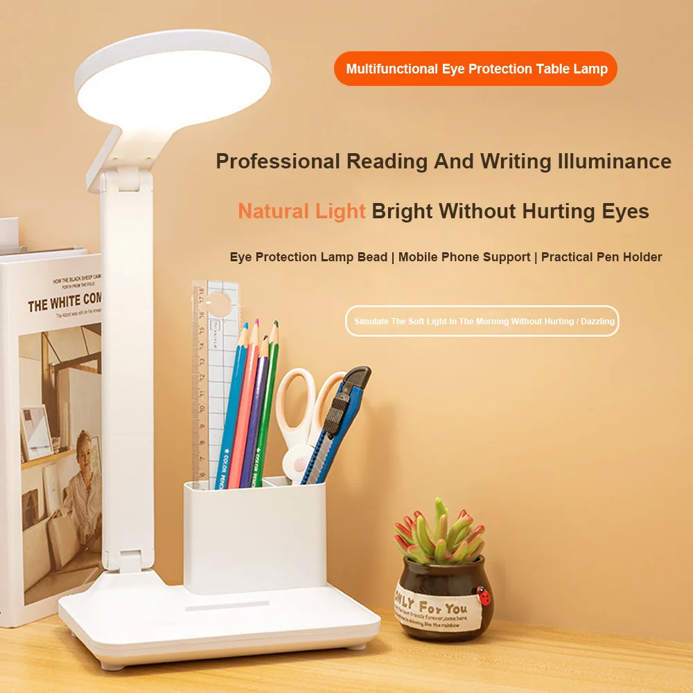 

Led Folding Table Lamp Pluggable With Pen Holder Bedside Lamp For Children Writing Lamps Bright Office Desk study lamp Reading