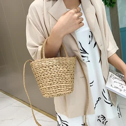 Handmade Women Handbag Summer Beach Vacation Straw Bag Rattan Weave Basket Female Bucket Shoulder Crossbody Bag Bohemian Tote