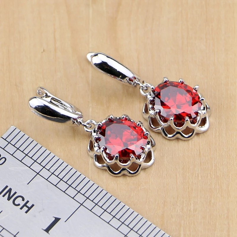 925 Sterling Silver Jewelry Red Zircon White CZ Jewelry Sets For Wedding Earrings/Pendant/Necklace/Rings/Bracelet