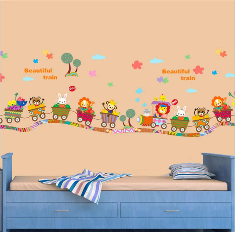 Cartoon Animal Fruit Train Car Wall sticker build your future crane excavator kids boy bedroom decor decals