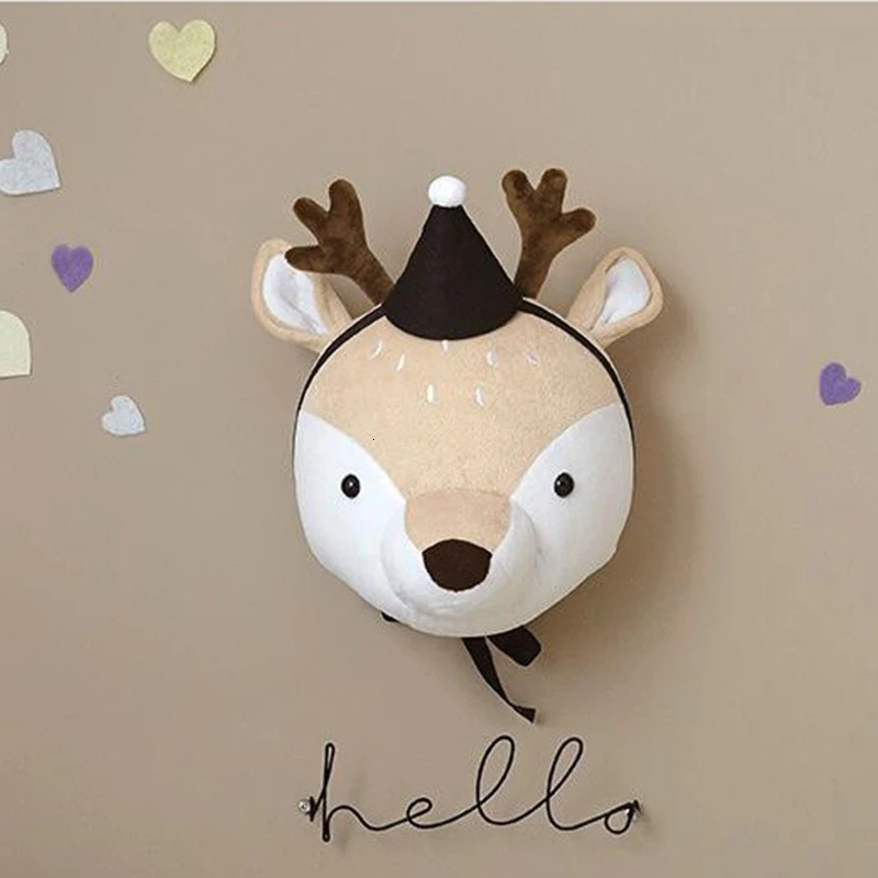 Kids Room Plush Toys 3D Animal Heads Decoration Elephant Deer Unicorn Wall Hanging Decor For Baby Girls Nursery Room Decoration