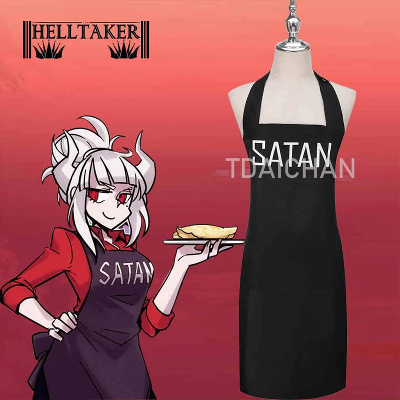 Game Helltaker Satan Cosplay Costume Adult Women Men Outfits Black Printed Satan Apron Adjustable Halloween Costume Carnival New