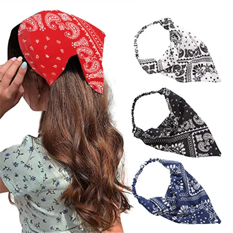 

New Vintage Triangle Print Bandana For Women Bohemian Hair Scarf Summer Elastic HairBand Fashion Girl HeadScarf Hair Accessories