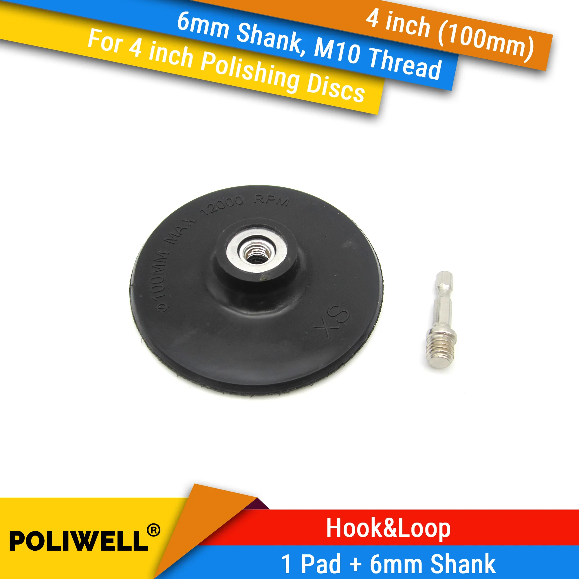 

4 Inch(100mm) M10 Thread Back-up Sanding Pad + 6mm Shank For 4" Hook&Loop Diamond Polishing Discs, Stone Abrasive Accessories