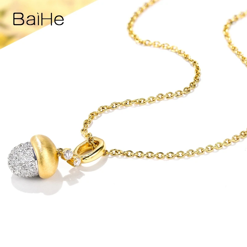 

BAIHE Solid 18K White+Yellow Gold H/SI Full Cut Natural Diamond Pine Cones Pendant Women Men Fine Jewelry colgante cono pino