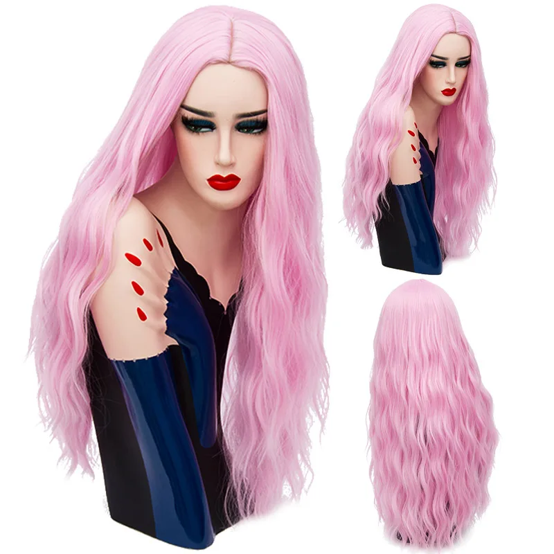 MSIWIGS Long Pink Wavy Wig Cosplay