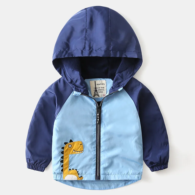 Children Clothing New Autumn Winter Spring 2021 Windbreaker Hooded Cartoon Striped Zipper Top Hardshell Jacket For Boys