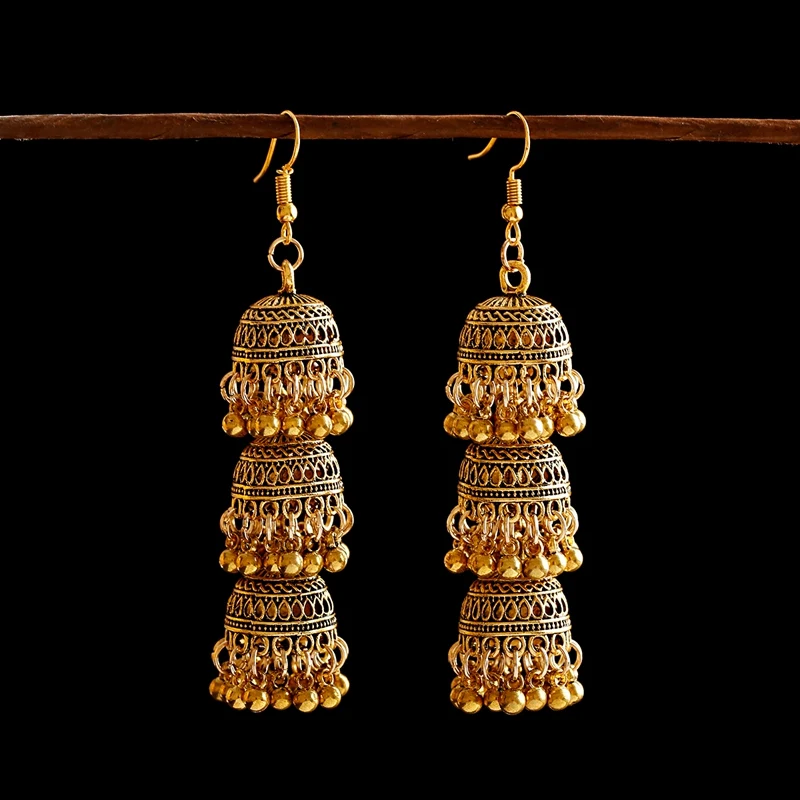 Women\'s Egypt Vintage Gold Silver Color Jhumka Earrings Indian Jewelry Turkish Bells Tassel Statement Earrings Tribal Gypsy