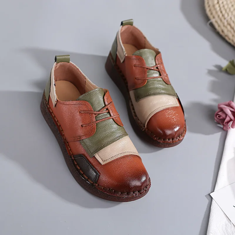 Glglgege 2022 New Women Old Mother Ladies Female Cow Genuine Leather Shoes Flats Loafers Slip On Casual National Style 35-41