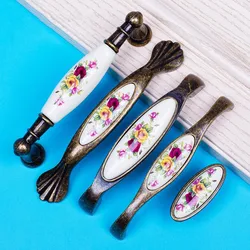 Antique Furniture Handles Vintage Drawer Pulls Ceramic Door Handles Chinese Flower Knobs and Handles for Cupboard Cabinet
