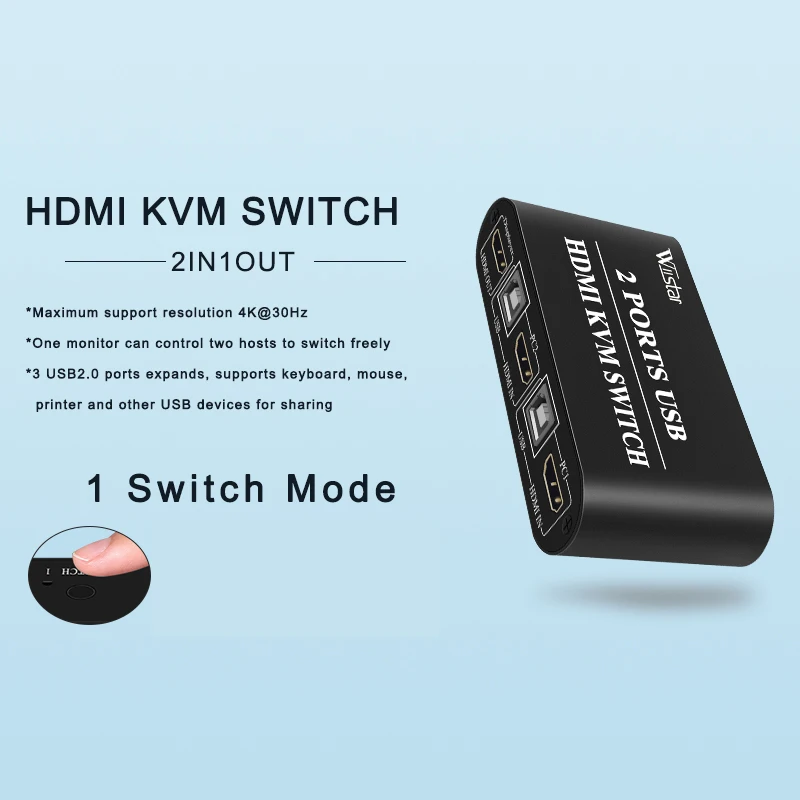 Conmutador multifuncional 4K de alta definición HDMI KVM, conmutador Manual de 2 puertos USB, divisor de teclado y ratón