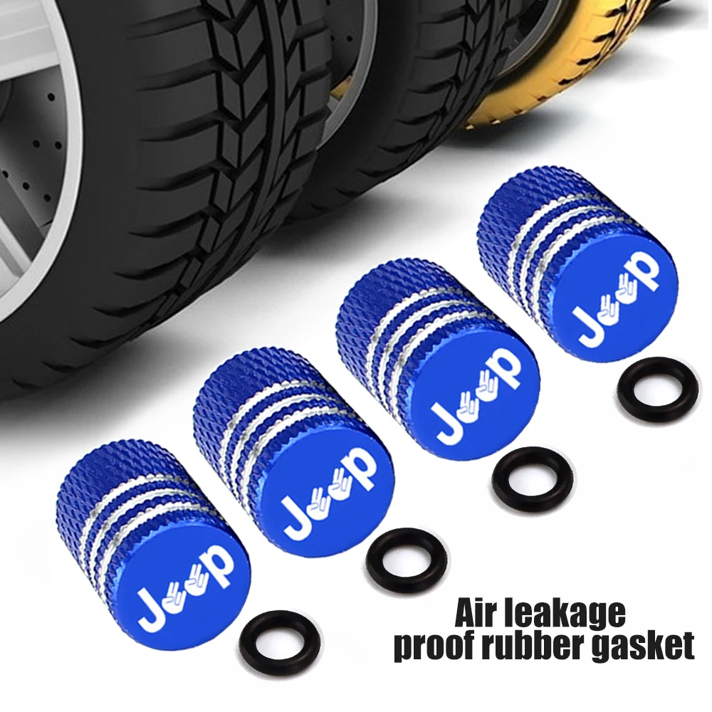 AUTCOAT 4Pcs/Set Jeep Logo Tire Stem Valve Caps Aluminum Car Dustproof Caps Tire Wheel Stem Air Valve Caps