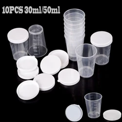 10PCS 30ml/50ml Clear Scaled Plastic Measuring Cups with Cover Chemistry Lab Kitchen Sample Measuring Cup