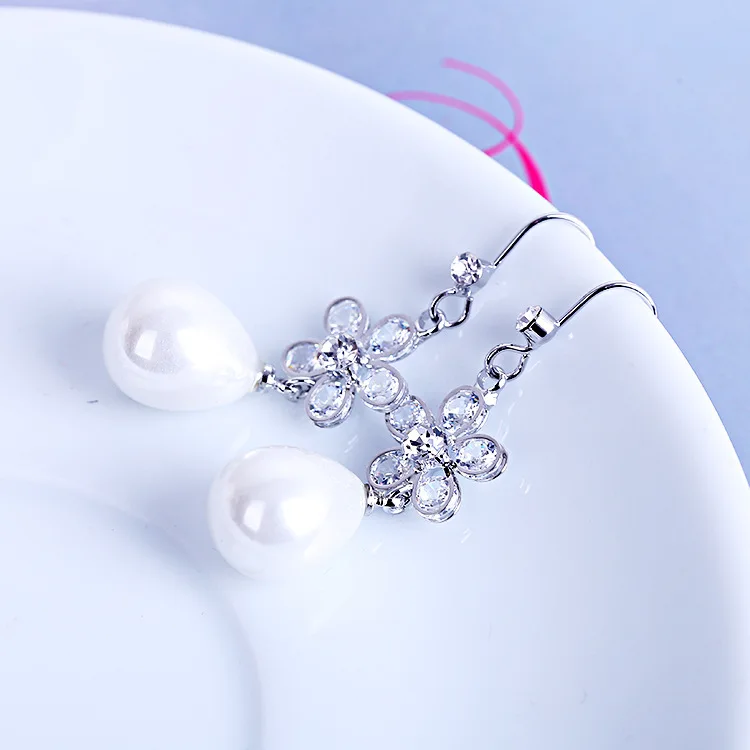 GRACE JUN 5 Colors for Choose Cubic Zircon Flower Dangle Drop Earrings Luxury Fashion Bridal Wedding Clip on Earrings No Pierced