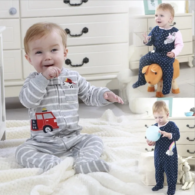 Footed Warm Baby Rompers 2022 Spring Fall Micro Polar Fleece Hot Baby Pajamas Infant jumpsuits Sleepwear 0/3-12M