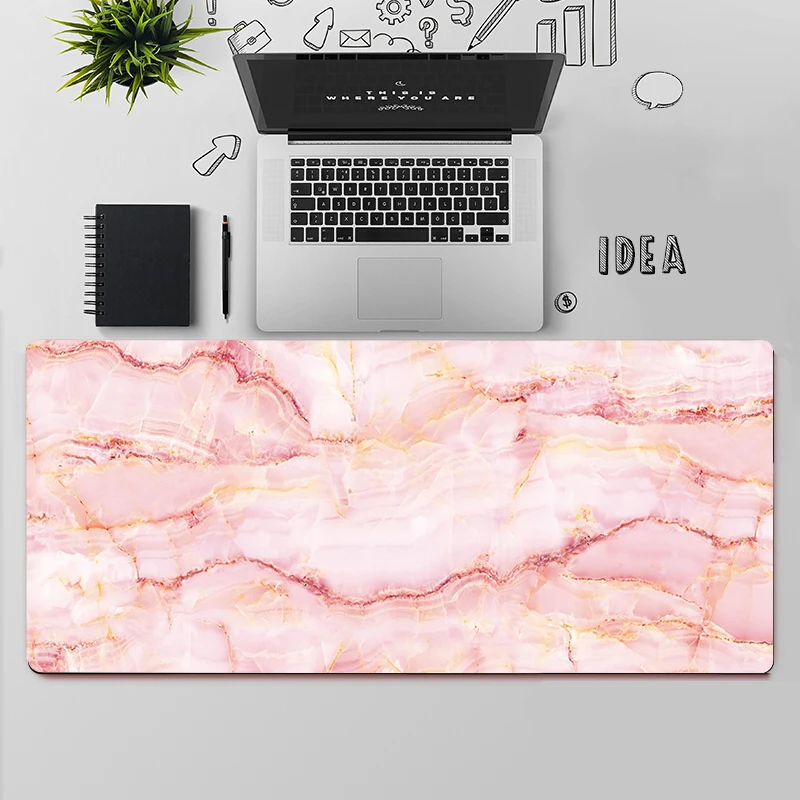 Grand tapis de souris effet marbre, Rose, or, Gaming, ordinateur de bureau, XXL